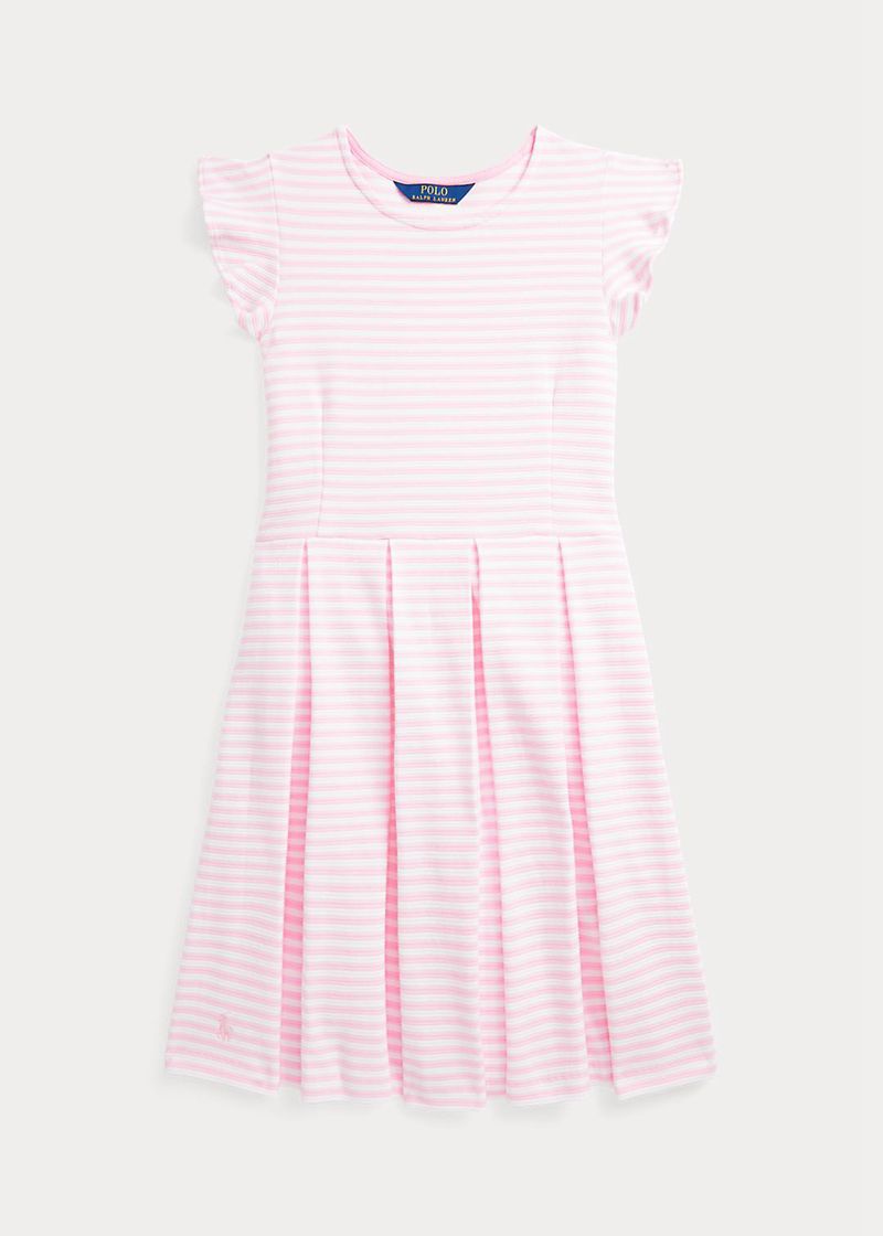 ポロ ラルフ ローレン ドレス ガール ピンク 7-14 年 ストライプd Ottoman-rib-knit GEHCX9134